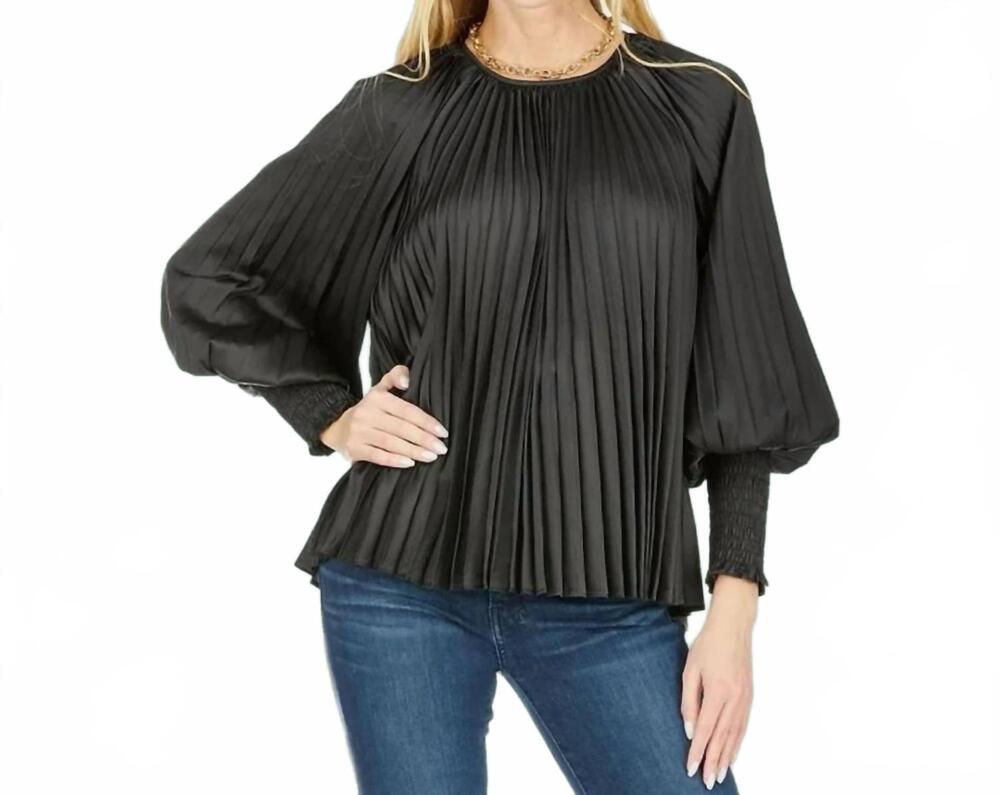 NEW JOY JOY pleated bishop sleeve top in black